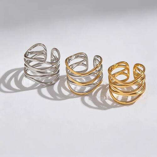 Two Color Gold Silver Geometric Lines Metal Ring Stainless S