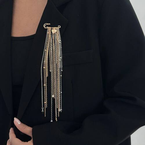 Exaggerate Long Tassel Chain Brooch Women Handmade Beaded Ma