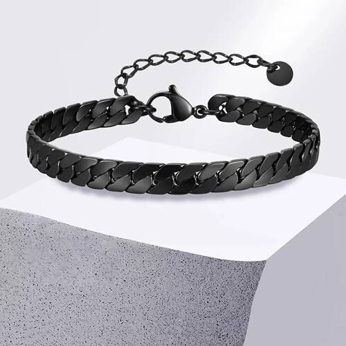 Stainless Steel Gothic Black Cuban Chain Bracelets for Men,