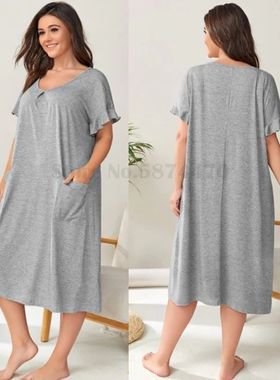 Plus Size 3XL 4XL 5XL Ruffled Nightdress Sexy Women's Pocket