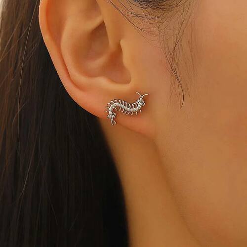 Stainless Steel Metal Centipede Stud Earrings for Women Men