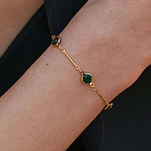 Metal Edged Inlaid Green Zircon Bracelet for Women Men Vinta