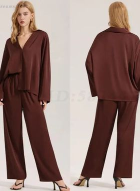 Sexy V-Neck Pajamas Set Satin Chiffon Sleepwear Women's Eleg