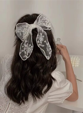 Spring Summer White Handmade Lace Bow Hair Ribbon Headdress