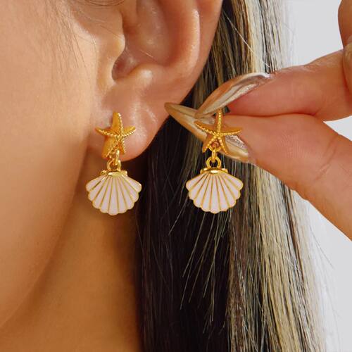 Vacation Style Gold Color Starfish Shell Stud Earrings For W