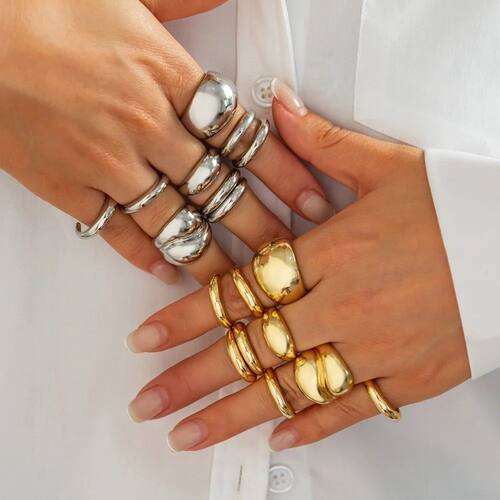 Vintage Metal Irregular Open Ring Set Water Drop Design Gold