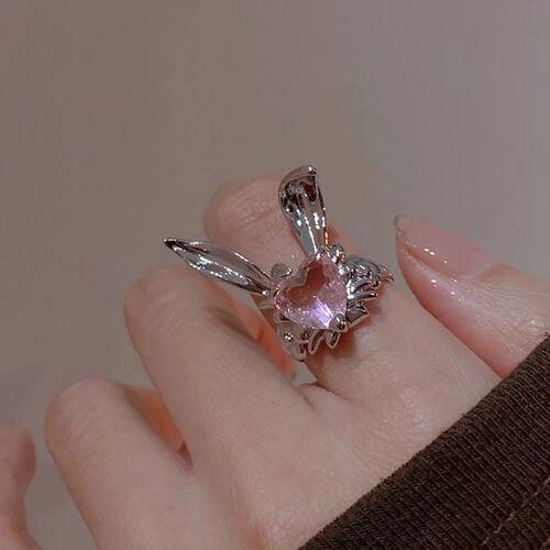 New Lovely Rabbit Ear Adjustable Rings Bunny Zircon Jewelry