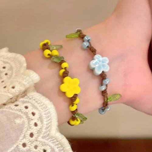 Sweet Ceramic Yellow Flowers Beaded Bracelets for Women Spri