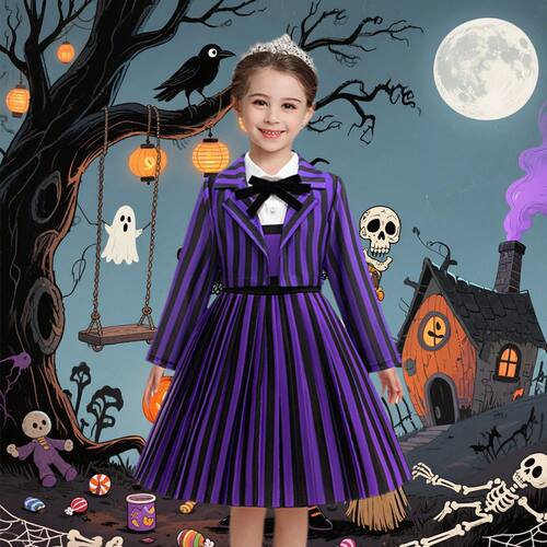 Kids Girl Clothes 2Pcs Wednesday Enid Cosplay Halloween Cost