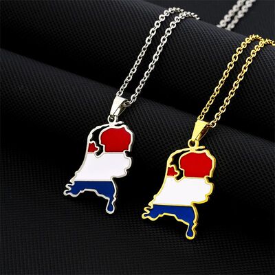 ndy Netherlands Map Flag Pendant Necklaces for Women Girls G