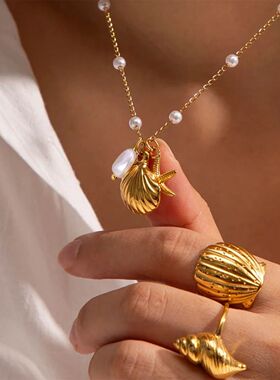 Vintage Starfish Shell Pearl Necklace For Women Gold Color S