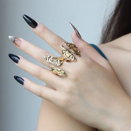 Irregular Gold Color Geometric Chunky Open Rings for Women M