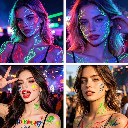 Adults Kids Glow in Dark Temporary Tattoos Waterproof Fluore