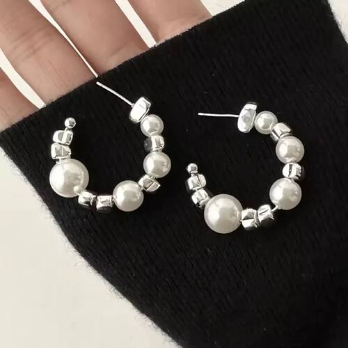 Geometry C Shape Drop Earrings Irregular Metal Beaded & Pear