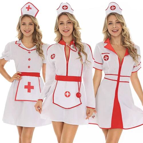 Halloween Carnival Lady Head Nurse Costume Classic Hospital