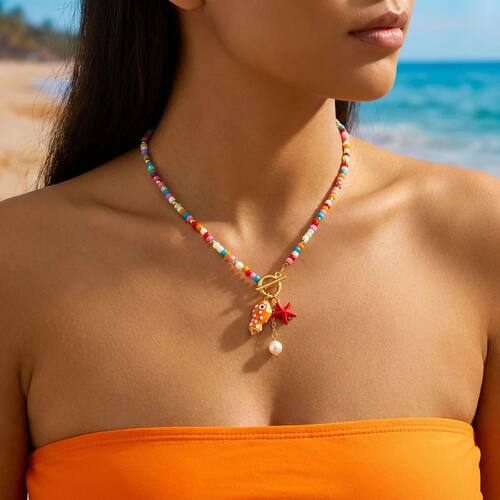 Bohemian Starfish Pendant Necklace For Women Handmade Rice B
