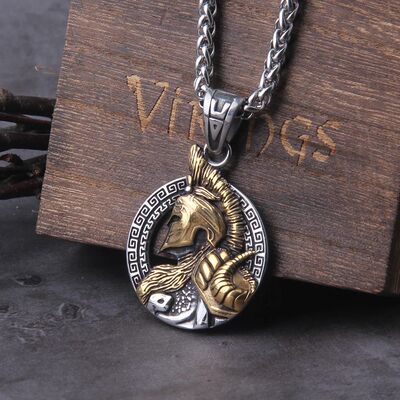 Never Fade Sparta Helmet  pendant necklace with wooden box a