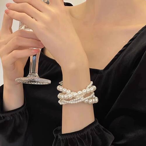 Multi Layer Pearl Bead Bracelet For Women Vintage Charm Part