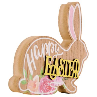 Wooden Rabbit Sign Easter Tabletop Decor Craft for Desktop O