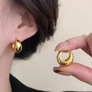 Fashion Stainless Steel Chunky Round Hoop Earrings For Women