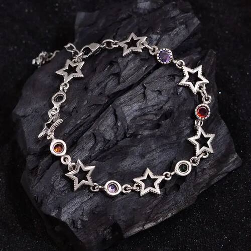Gothic Colorful Round Zircon Hollow Pentagram Bracelet for W