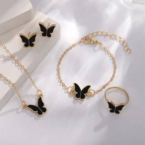 Butterfly Jewelry Set, Necklace Earrings Ring & Bracelet for