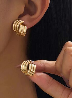 Fashion Glossy Three-Layer Textured Intersecting Knot Earrin