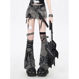 Skirts Set Bodycon Waist High Denim Gray Black Y2k Vintage