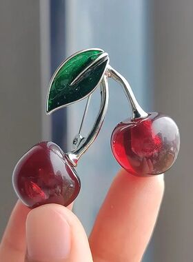 Fashion Red Cherry Crystal Brooches for Women Clothing Cute