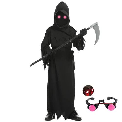 Halloween Red Eye Grim Reaper Scary Costume Child Black Devi