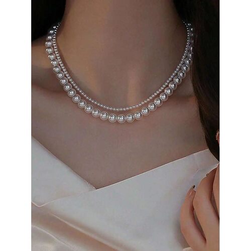 Double Layer Pearl Choker Necklace For Women Elegant Faux Pe