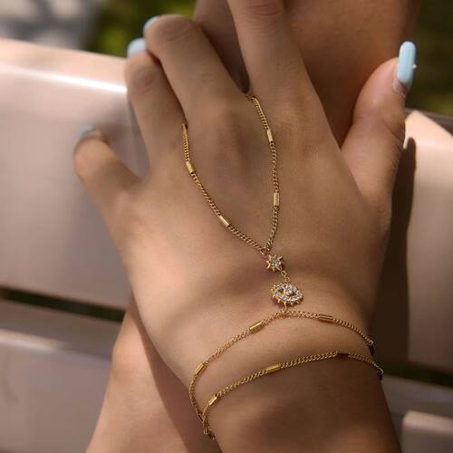18K Gold PVD Plated Eye Star Zircon Finger Bracelet for Wome