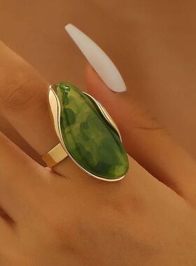 New Design Brown Green Beige Resin Geometric Adjustable Ring