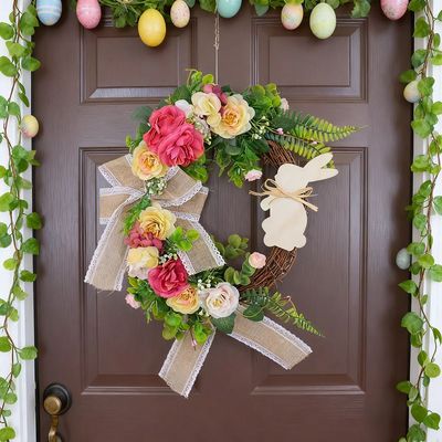 1pack Easter Bunny Wreath, Home Simulation Plant Vine Ring W