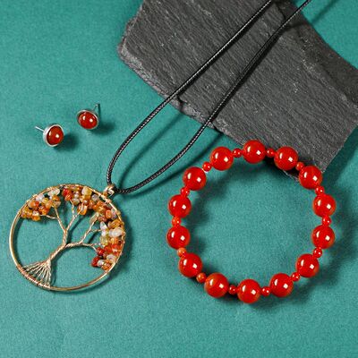 Natural Stone Red Agate Bracelets Earring e of Life Necklace