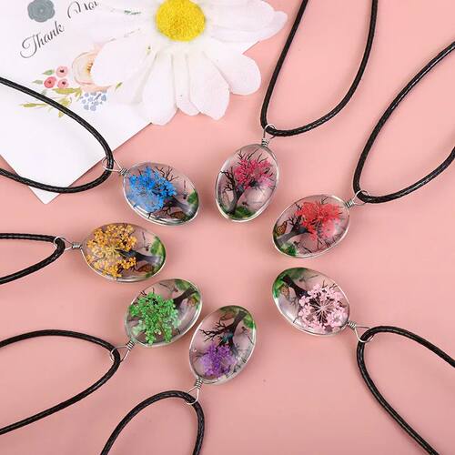 Handmade Glass Pendant Necklace with Real Dried Baby's Breat
