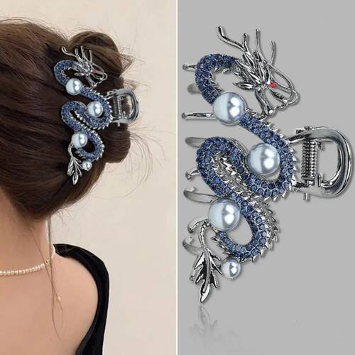 Blue Rhinestone Dragon Hairpin with Pearl Hair Claw Women Si