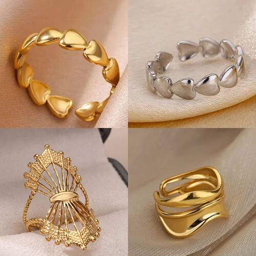 Stainless Steel Heart Rings For Women Opening Adjustable Gol