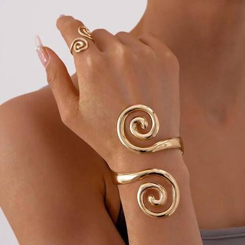 2Pcs/Set Metal Swirl Spiral Bracelet for Women Men ndy Gold