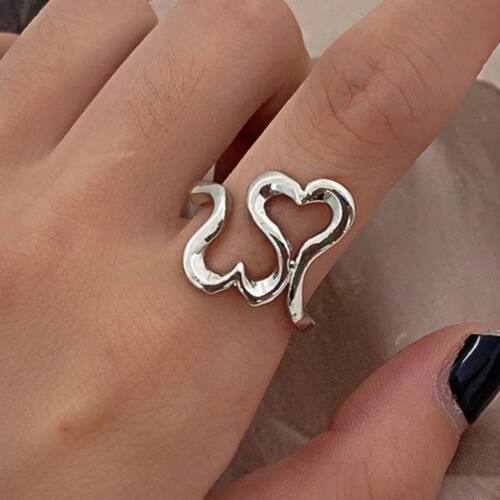 Creative Personalized Double Heart Open Ring Women Sweet Fas