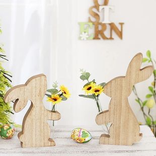 Easter Rabbit Wooden Small Vase Dried Flowers Table Decorati