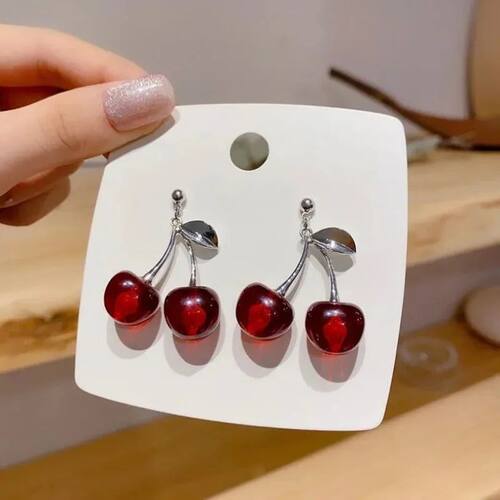 New Sweet Summer Red Transparent Cherry Fruit Fashion Long E