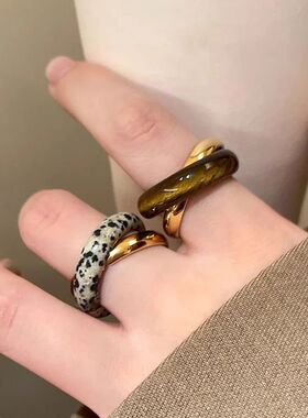 Vintage Natural Stone Double Layered Rings for Women Men Exq