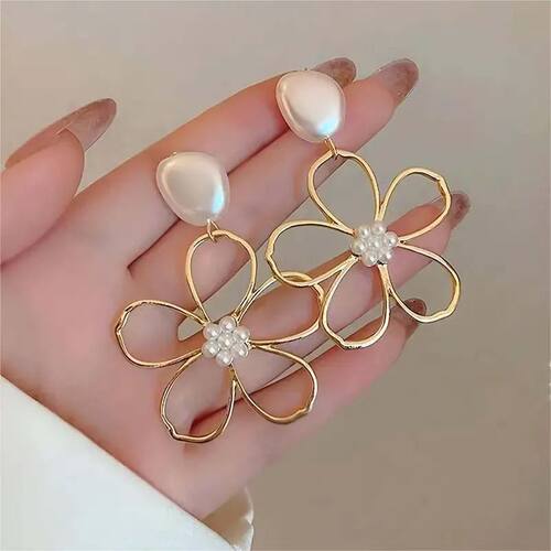 Simple Pearl Flower Earrings For Women Fashion High-End Meta
