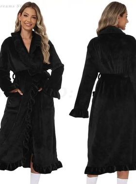 Winter New Robe Long Warm Nightgown Coral Fleece Thickened B
