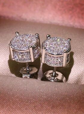 Luxury Female Round Zircon Crystal Earrings Women Fashion Si
