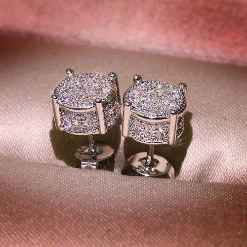 Luxury Female Round Zircon Crystal Earrings Women Fashion Si