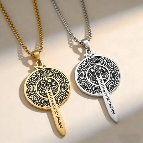 Retro Viking Sword Shield Talisman Necklace, Unique Cultural
