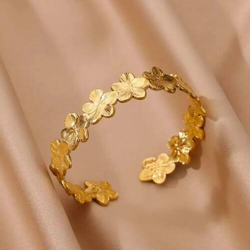 Vintage Flower Bangles For Women Gold Color Stainless Steel