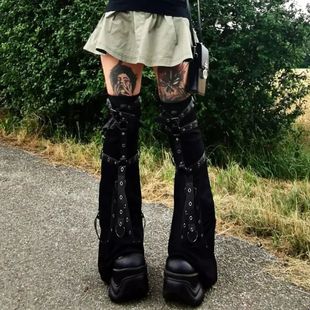 Punk Style Leather Harajuku Leggings Dark Buckle Mic Vintage